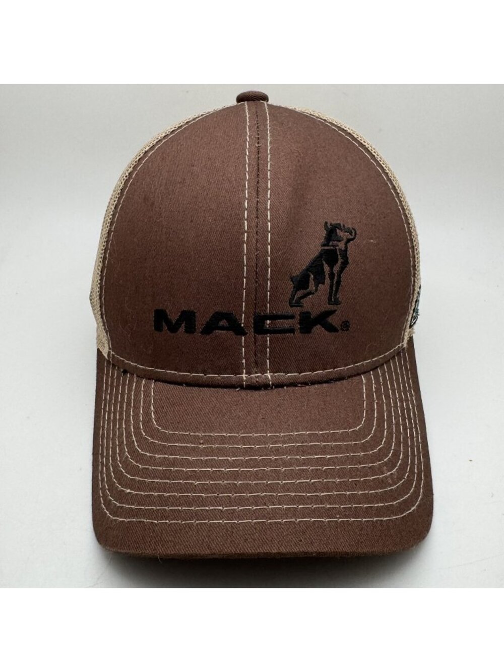 Mack Trucks Trucker Hat Bulldog Logo Brown Tan Mesh Adjustable Cap Nuss